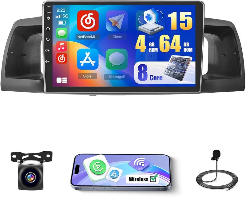 Inefala [8 Core 4+64G] Android Car Stereo for Toyota Corolla EX 2005-2012 with Wireless Carplay Android Auto, 9 Inch HD Touchscreen Car Radio with GPS WiFi Bluetooth5.0 FM/RDS EQ DSP SWC Backup Camera - Image 1